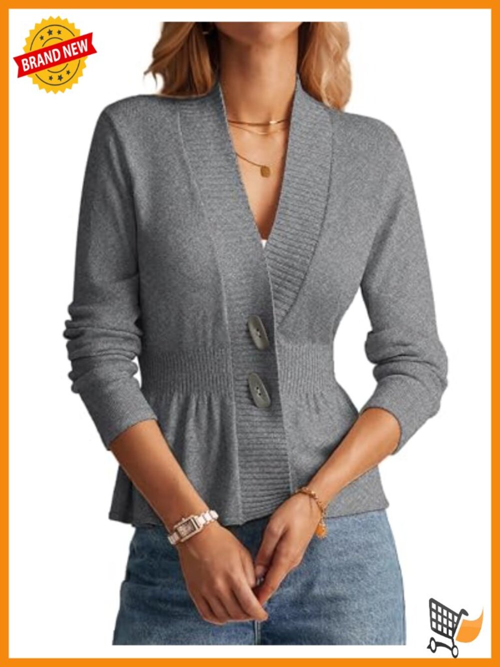 Button Down Lightweight Cardigan Open Front Crochet Knit Peplum Sweater
